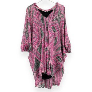 DVF Diane Von Furstenberg Fleurette Pink & Black Printed Silk Chiffon Mini Dress